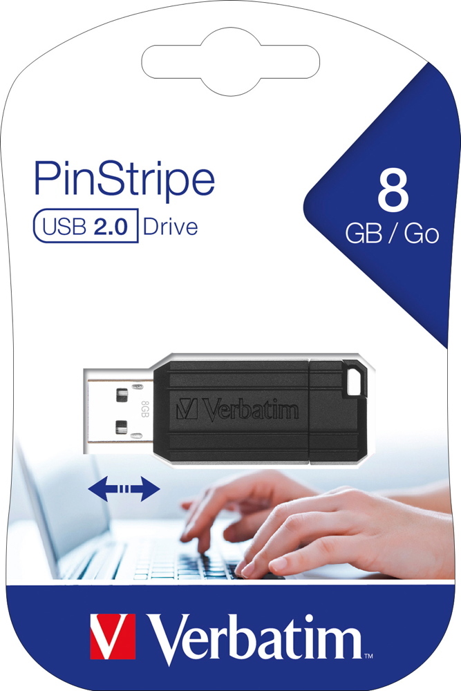 Verbatim USB Stick 8GB Speicherstick Drive PinStripe schwarz USB 2.0