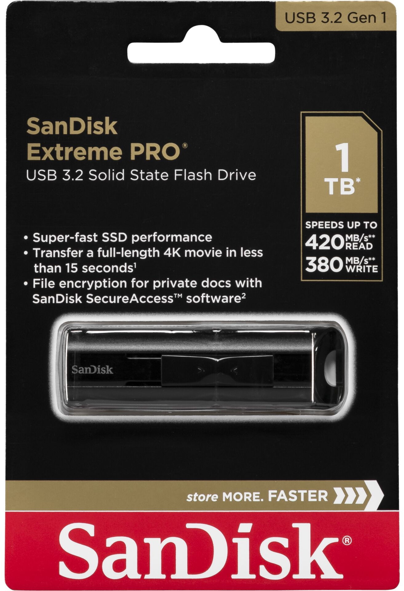 Sandisk USB Stick 1TB Speicherstick Cruzer Extreme Pro schwarz USB 3.2 Gen. 1x1 USB-A