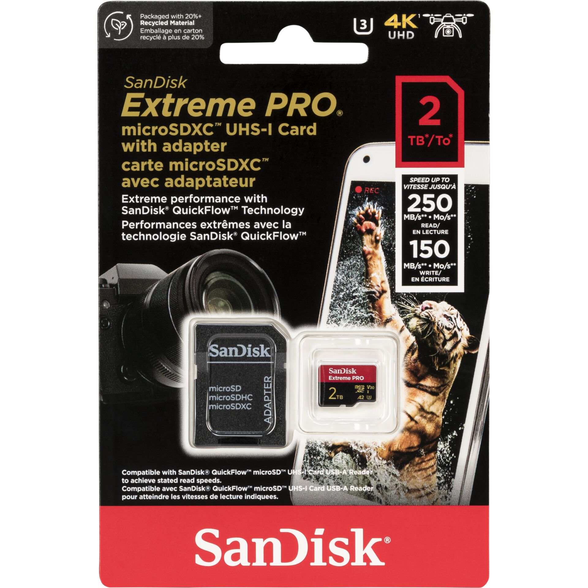 Sandisk Micro SDXC Karte 2TB Speicherkarte Extreme Pro UHS-I U3 4K 200 MB/s V30 A2 Class 10