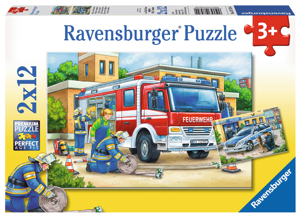 2 x 12 Teile Ravensburger Kinder Puzzle Polizei und Feuerwehr 07574