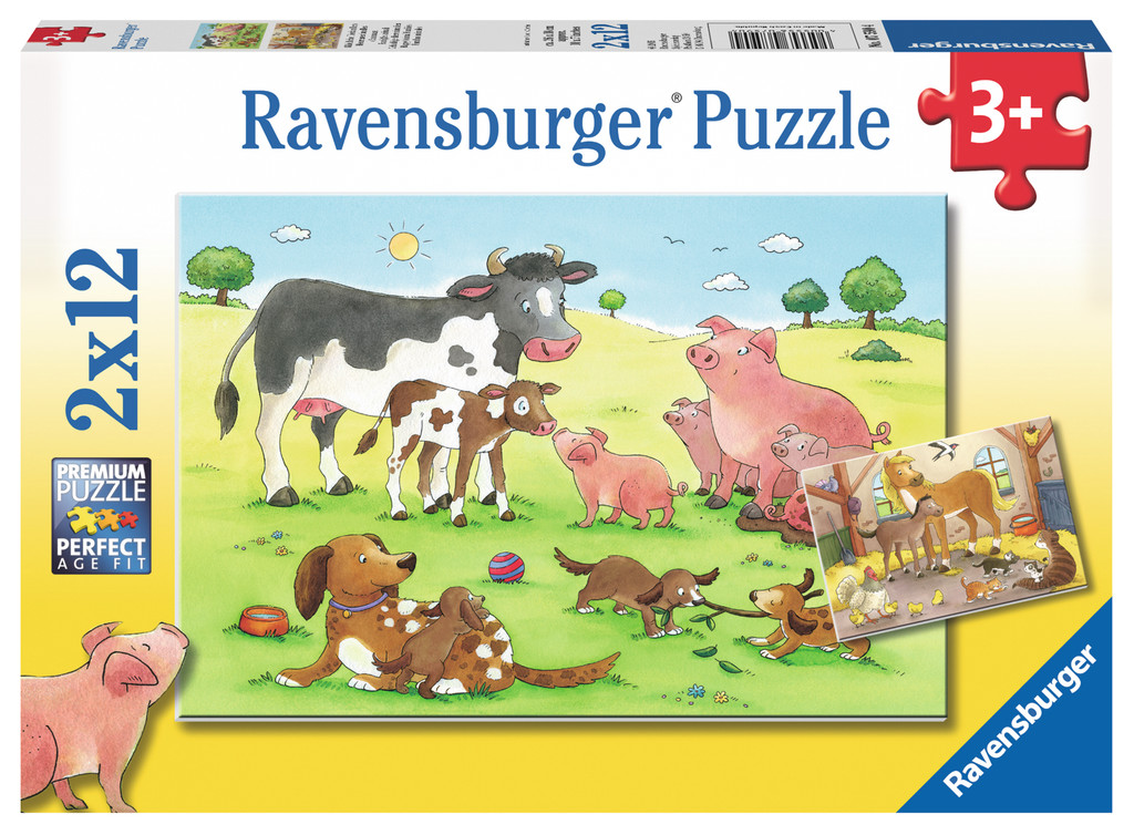 2 x 12 Teile Ravensburger Kinder Puzzle Gl�ckliche Tierfamilien 07590