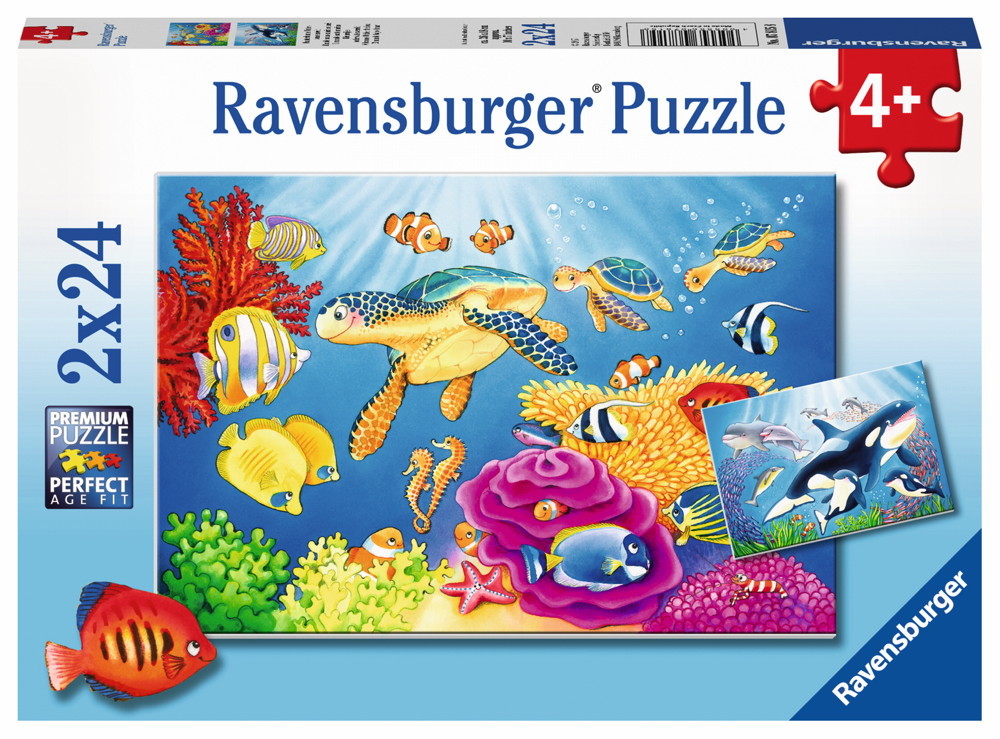 2 x 24 Teile Ravensburger Kinder Puzzle Kunterbunte Unterwasserwelt 07815