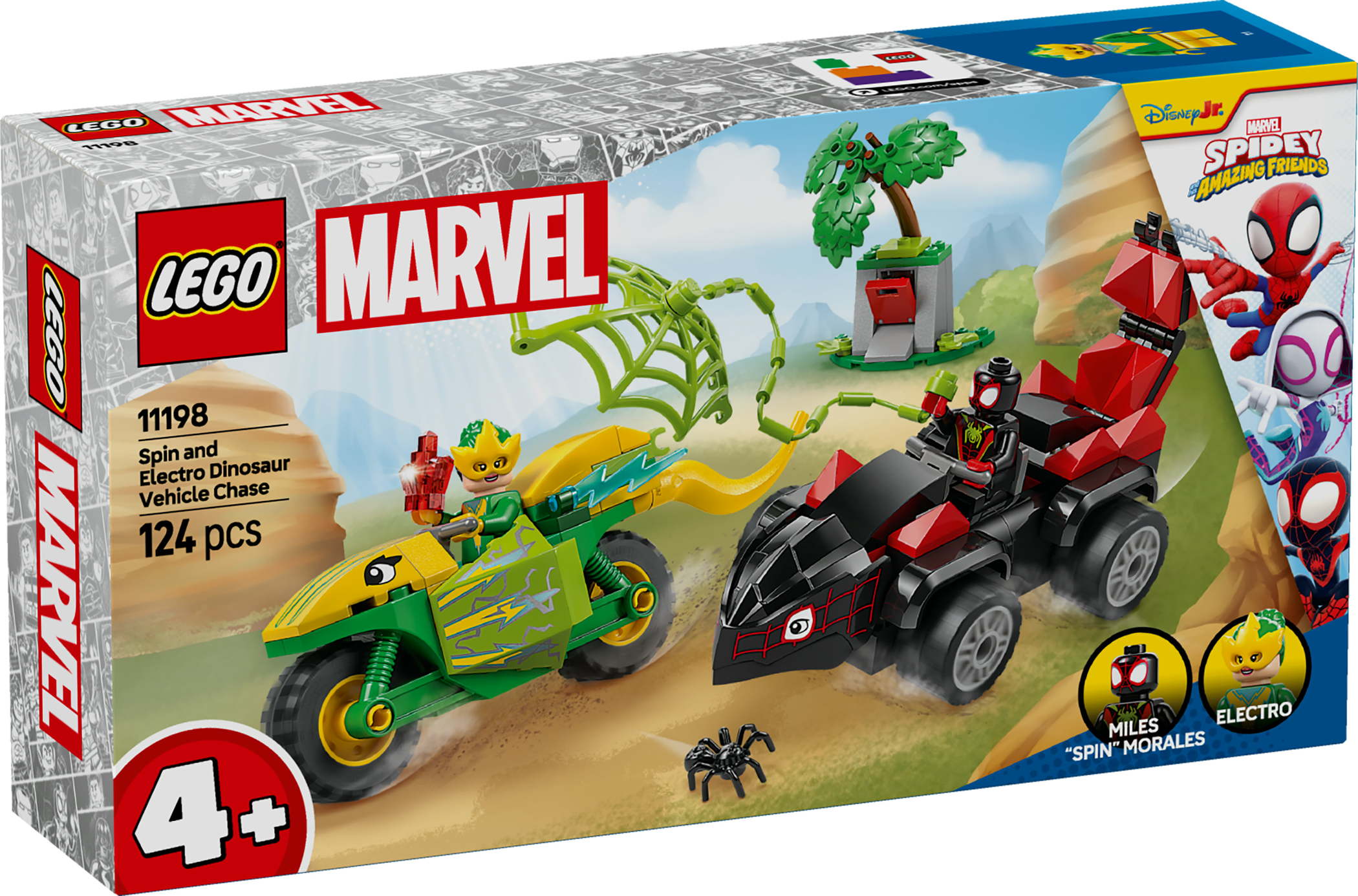 LEGO&reg; Spidey Super-Freunde Actionspa� mit Spin und Electro in ihren Dino-Flitzern 124 Teile 11198