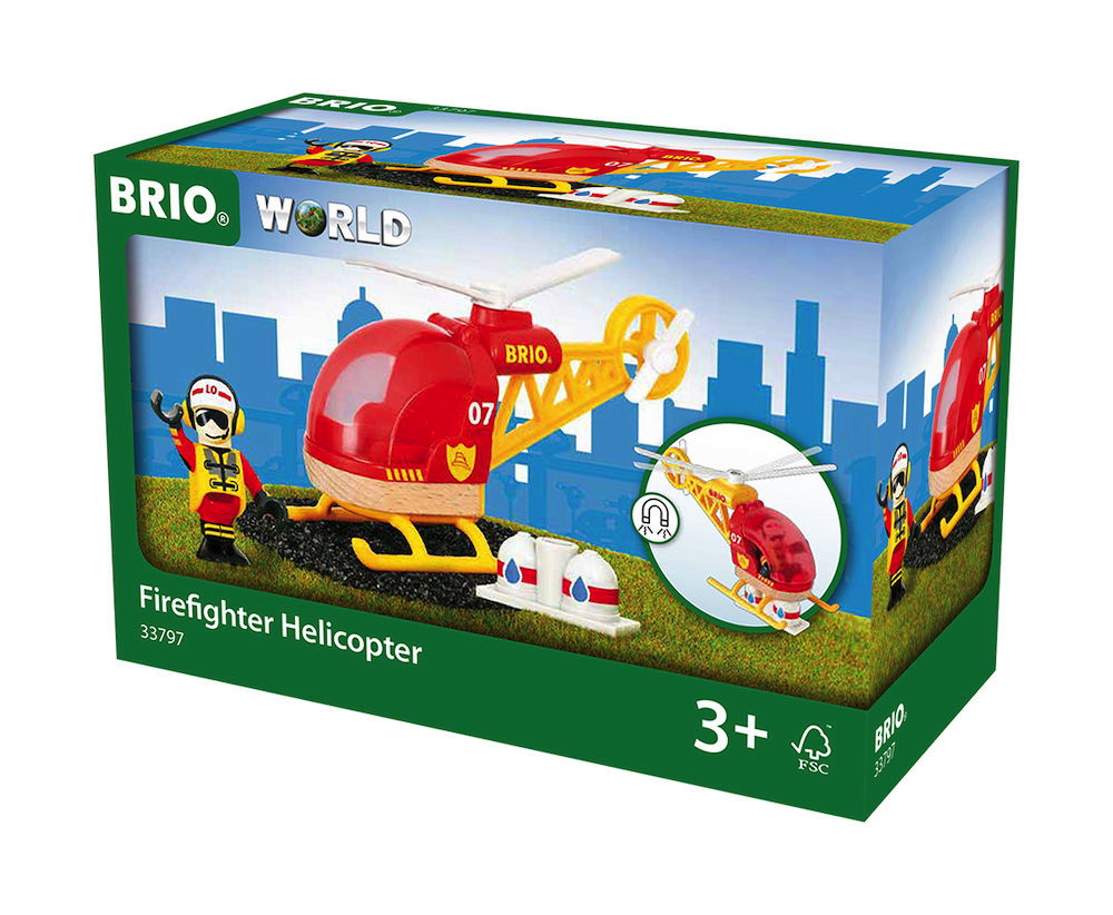 Brio World Eisenbahn Hubschrauber Feuerwehr Hubschrauber 3 Teile 33797