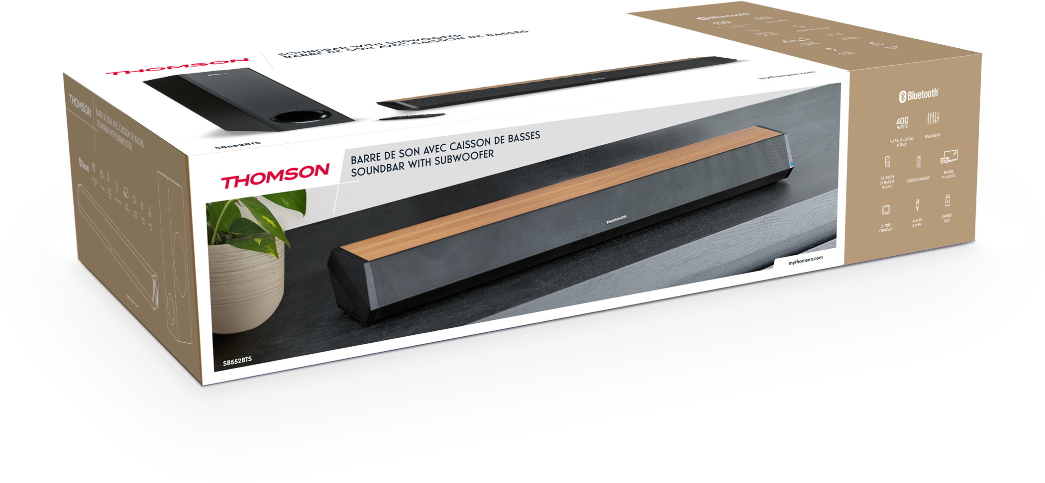 Thomson Bluetooth Soundbar SB552BTS Soundsystem Subwoofer schwarz Holz TH388183