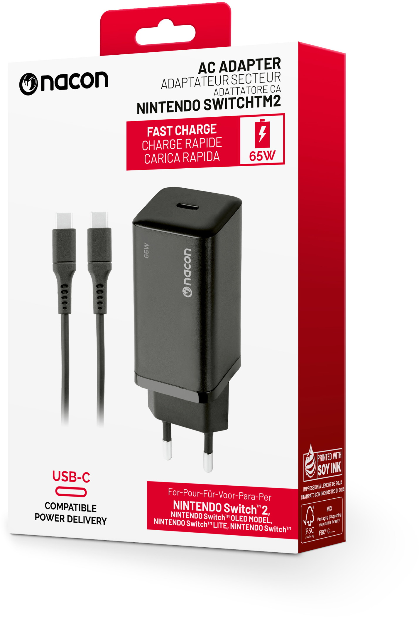 Nacon Ladeger�t f�r Nintendo Switch 2 Switch / Lite / OLED AC-Adapter Ladekabel schwarz NA028201