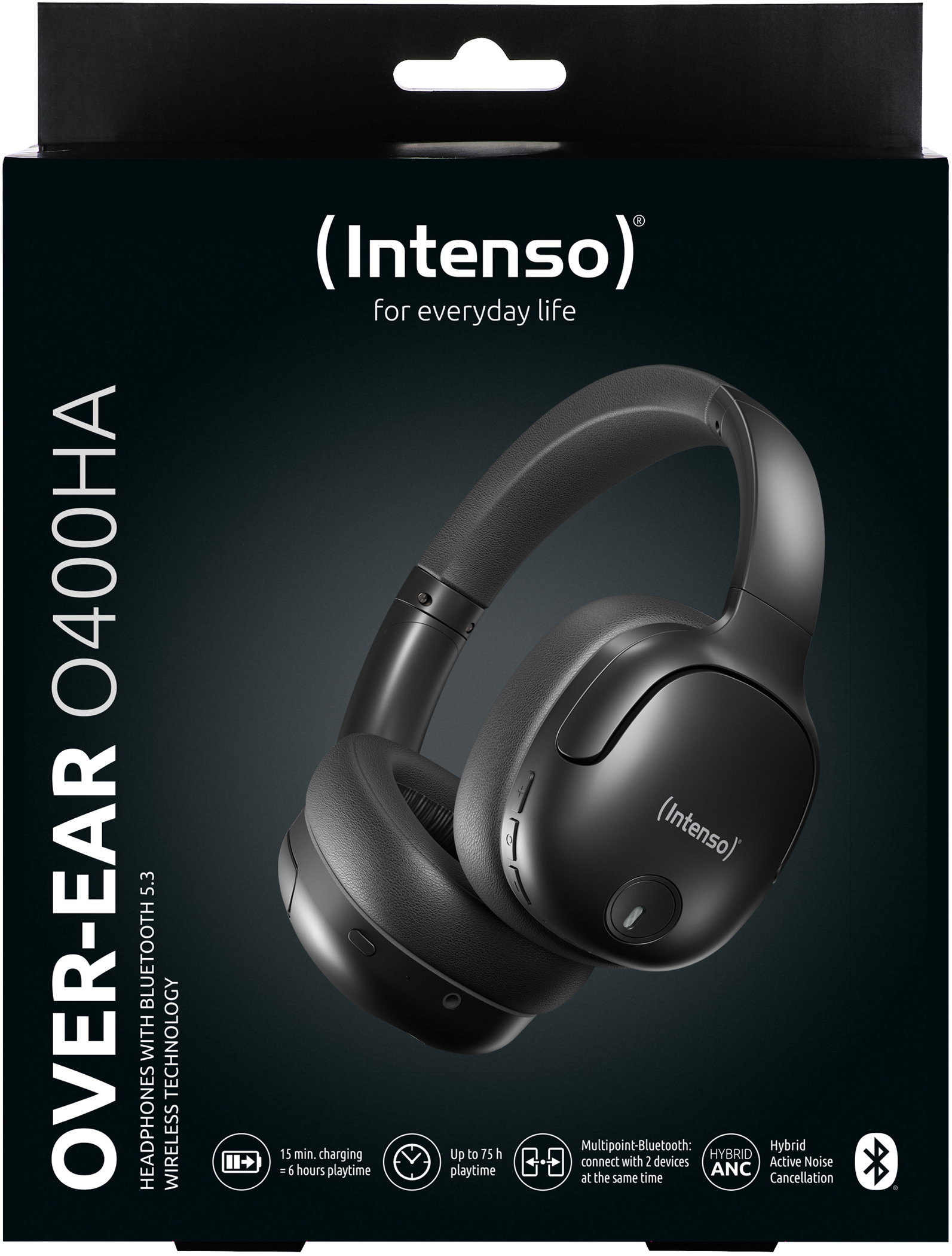 Intenso True Wireless Kopfhörer Bluetooth OVER-EAR O400HA Hybrid ANC Akku schwarz