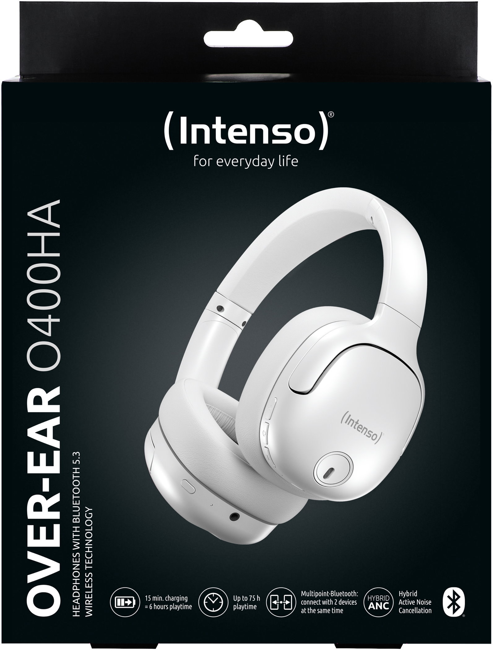 Intenso True Wireless Kopfh�rer Bluetooth OVER-EAR O400HA Hybrid ANC Akku wei�