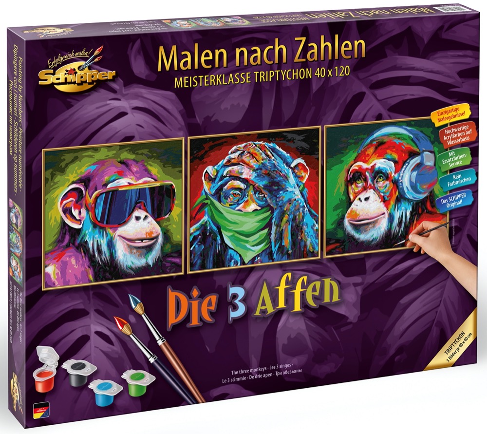 Schipper Malen nach Zahlen Master Class Triptychon 40x120cm Die 3 Affen 609470859