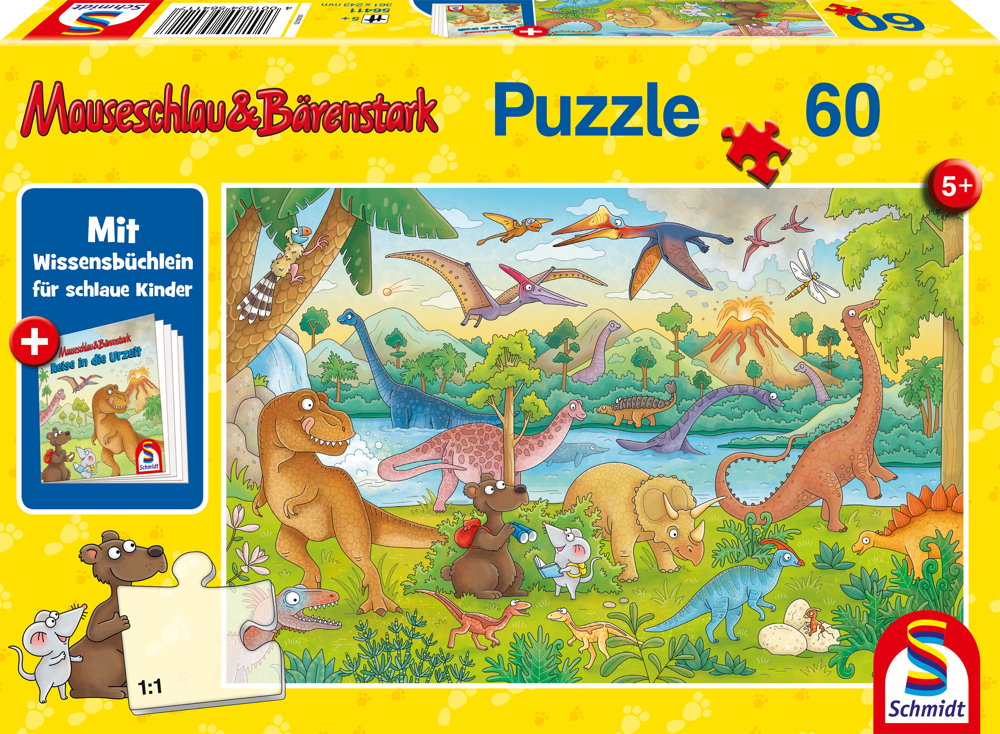60 Teile Schmidt Spiele Kinder Puzzle Mauseschlau und B�renstark Reise in die Urzeit 56411