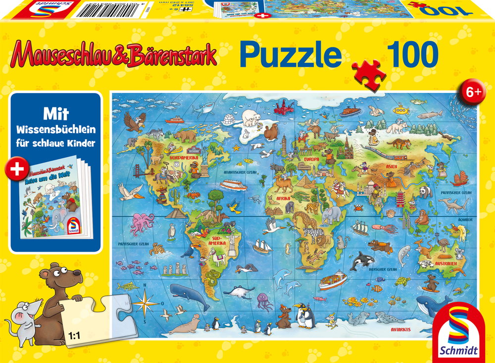 100 Teile Schmidt Spiele Kinder Puzzle Mauseschlau und Bärenstark Reise um die Welt 56412