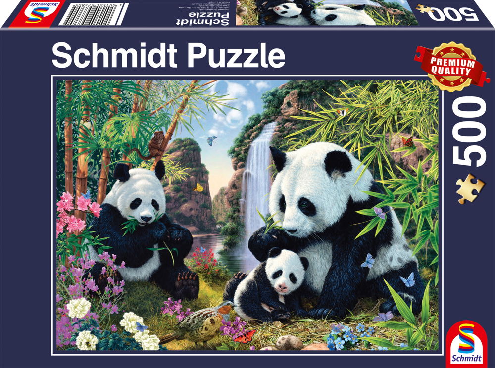 500 Teile Schmidt Spiele Puzzle Pandafamilie am Wasserfall 57380