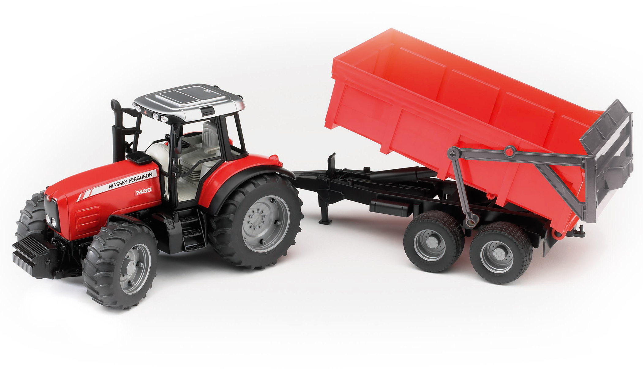 Bruder Spielfahrzeug Landwirtschaft Traktor Massey Ferguson 7480 + Wannenkippanhänger 02045