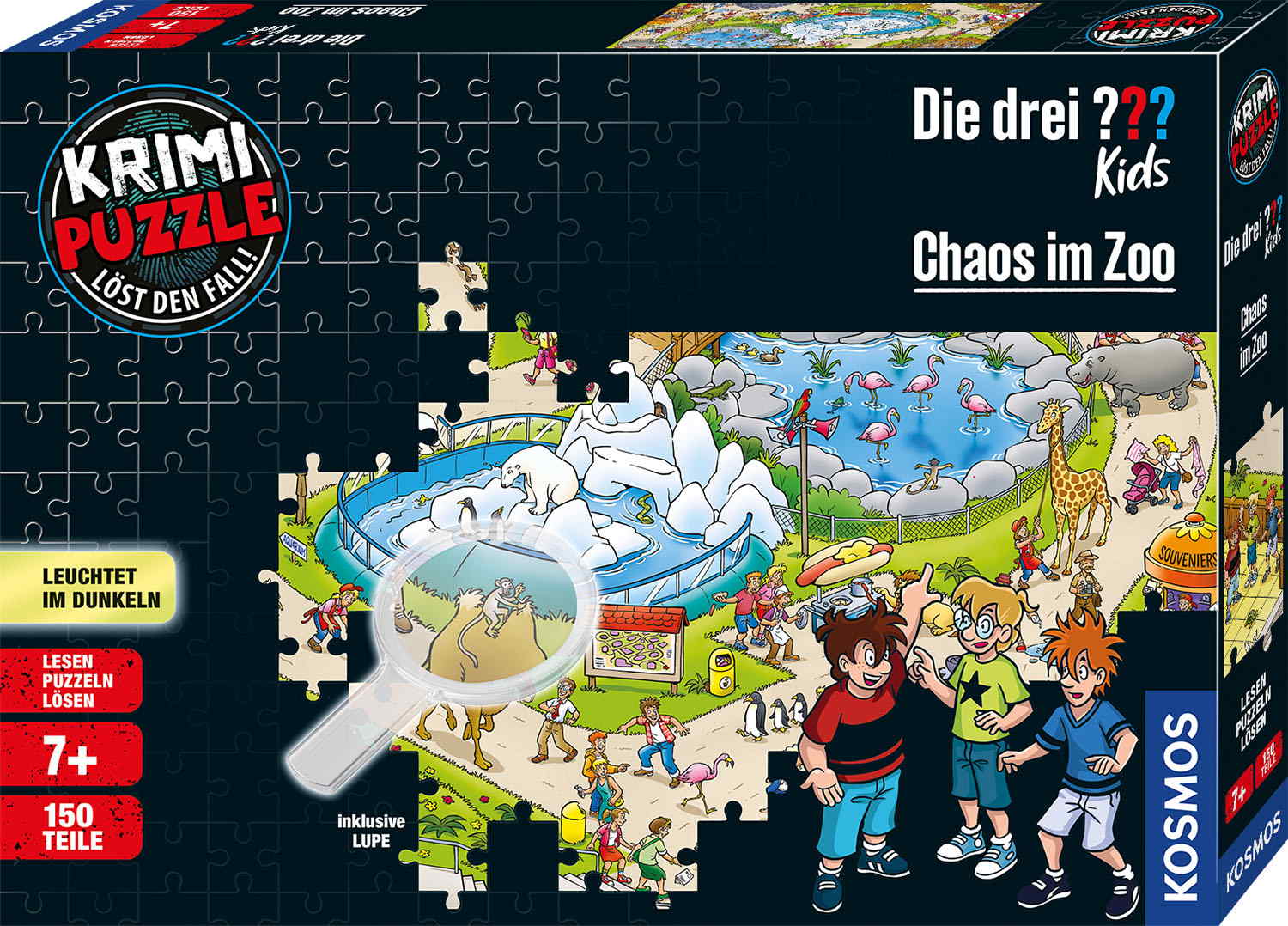 150 Teile Kosmos Familienspiel Krimispiel Krimipuzzle Die drei ??? Kids Chaos im Zoo 697990