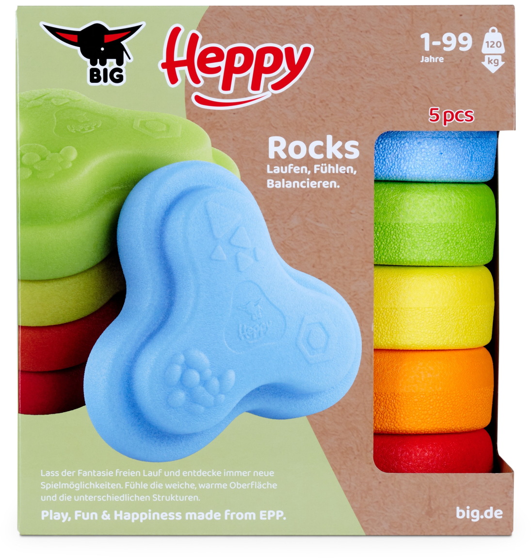 BIG Kleinkind Heppy Rocks 5-teilige Set zum Bauen, Balancieren 800055915