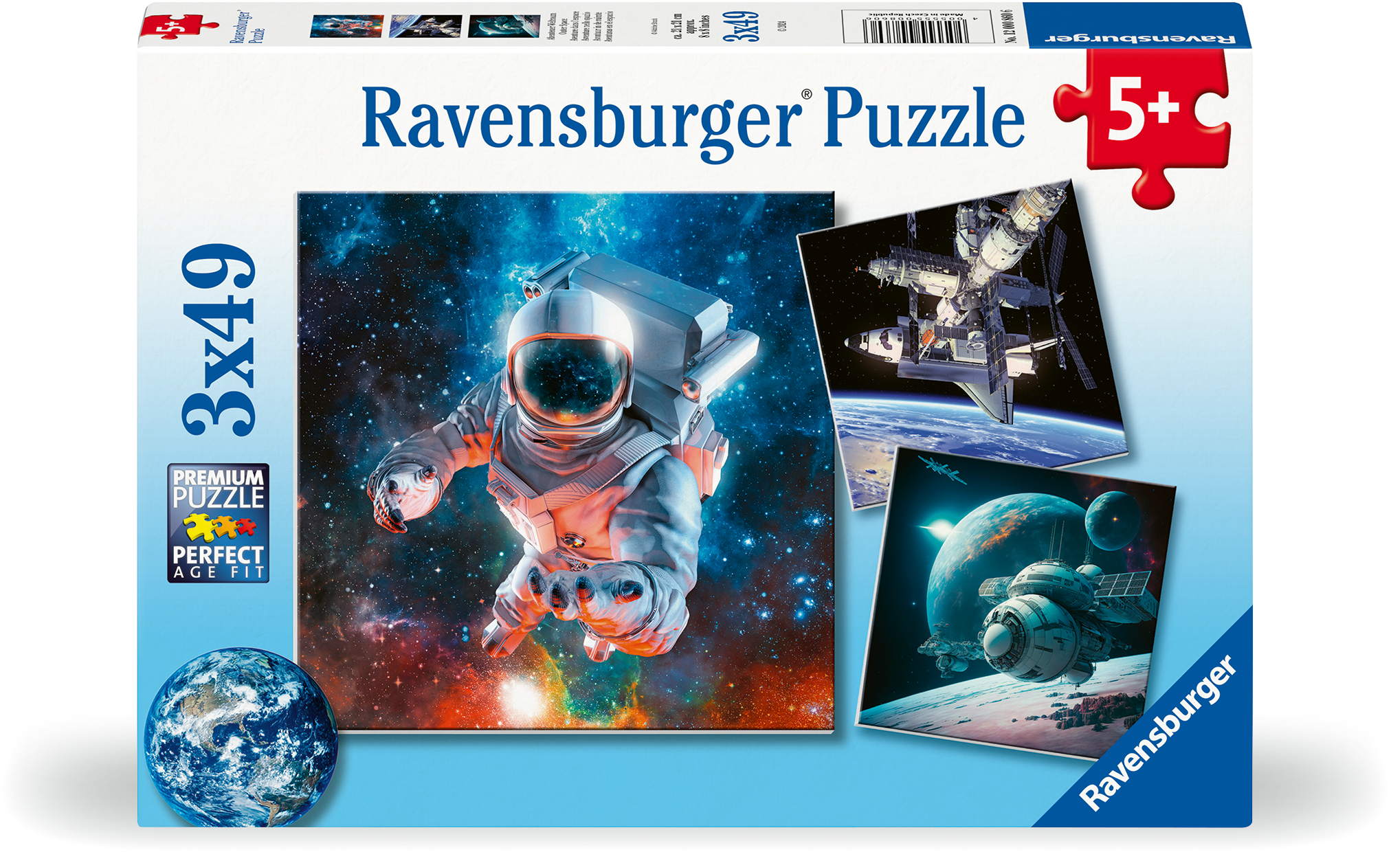 3 x 49 Teile Ravensburger Kinder Puzzle Abenteuer Weltraum 12000860