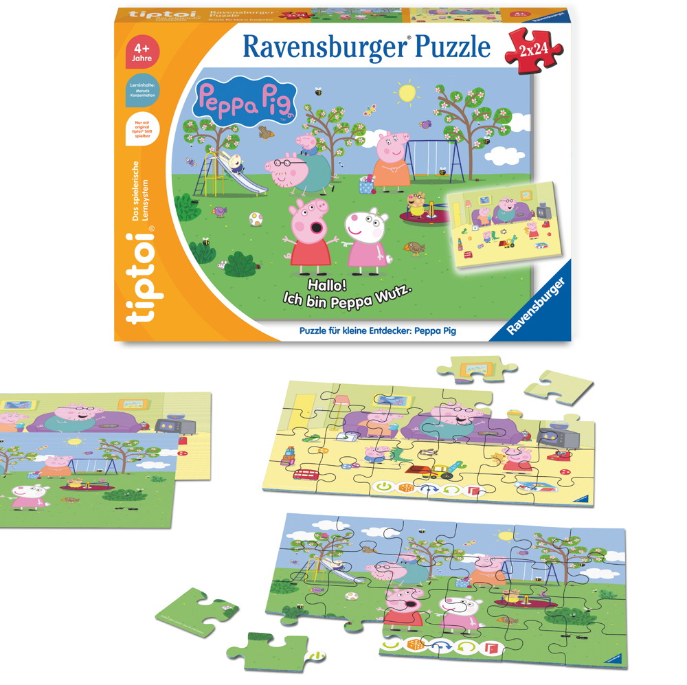 2 x 24 Teile Ravensburger Puzzle tiptoi Puzzeln, Entdecken, Erleben Peppa Pig 00163
