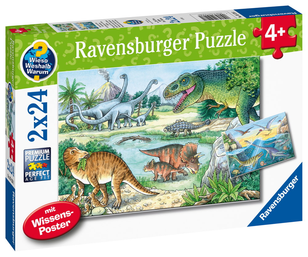 2 x 24 Teile Ravensburger Kinder Puzzle Saurier und ihre Lebensr�ume 05128