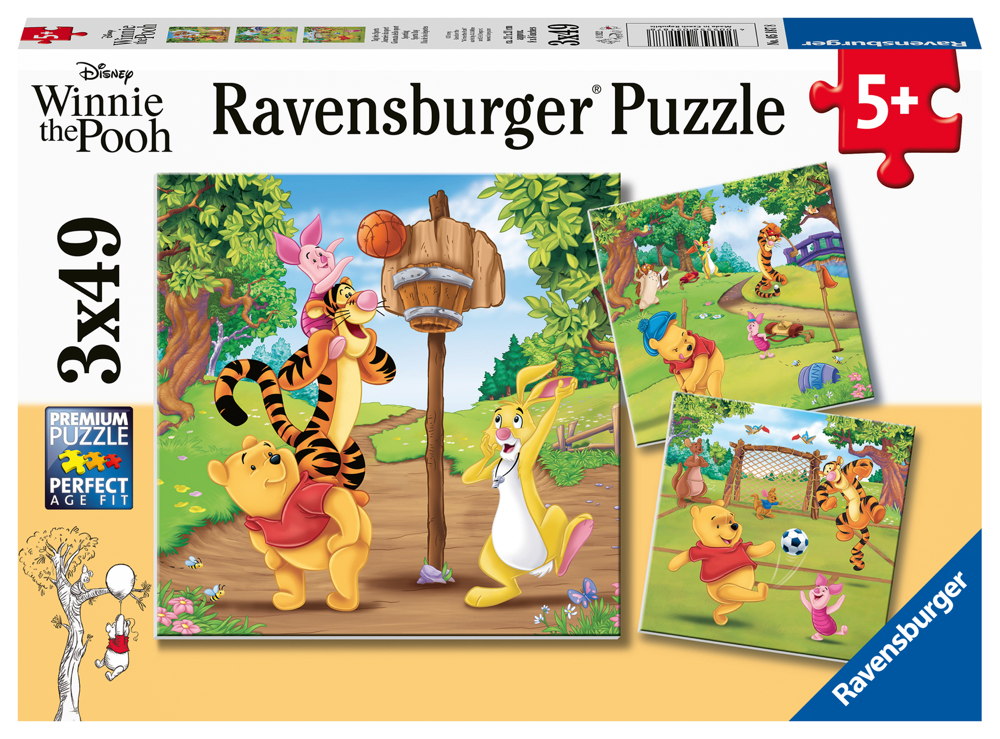 3 x 49 Teile Ravensburger Kinder Puzzle Disney Winni Puuh Tag des Sports 05187