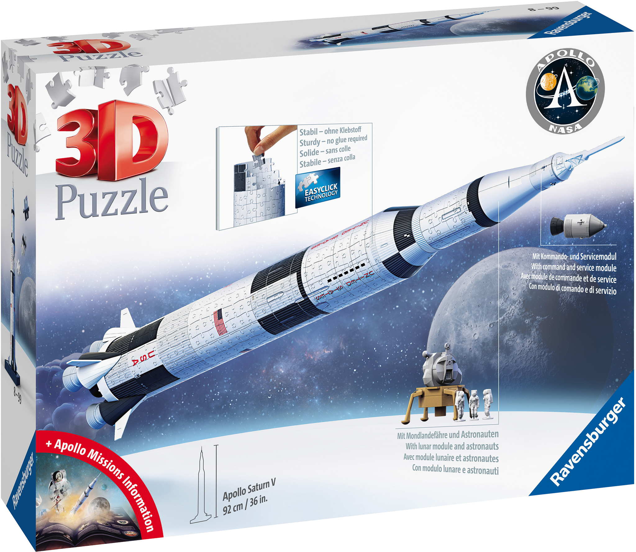 440 Teile Ravensburger 3D Puzzle Apollo Saturn V Rakete 11545