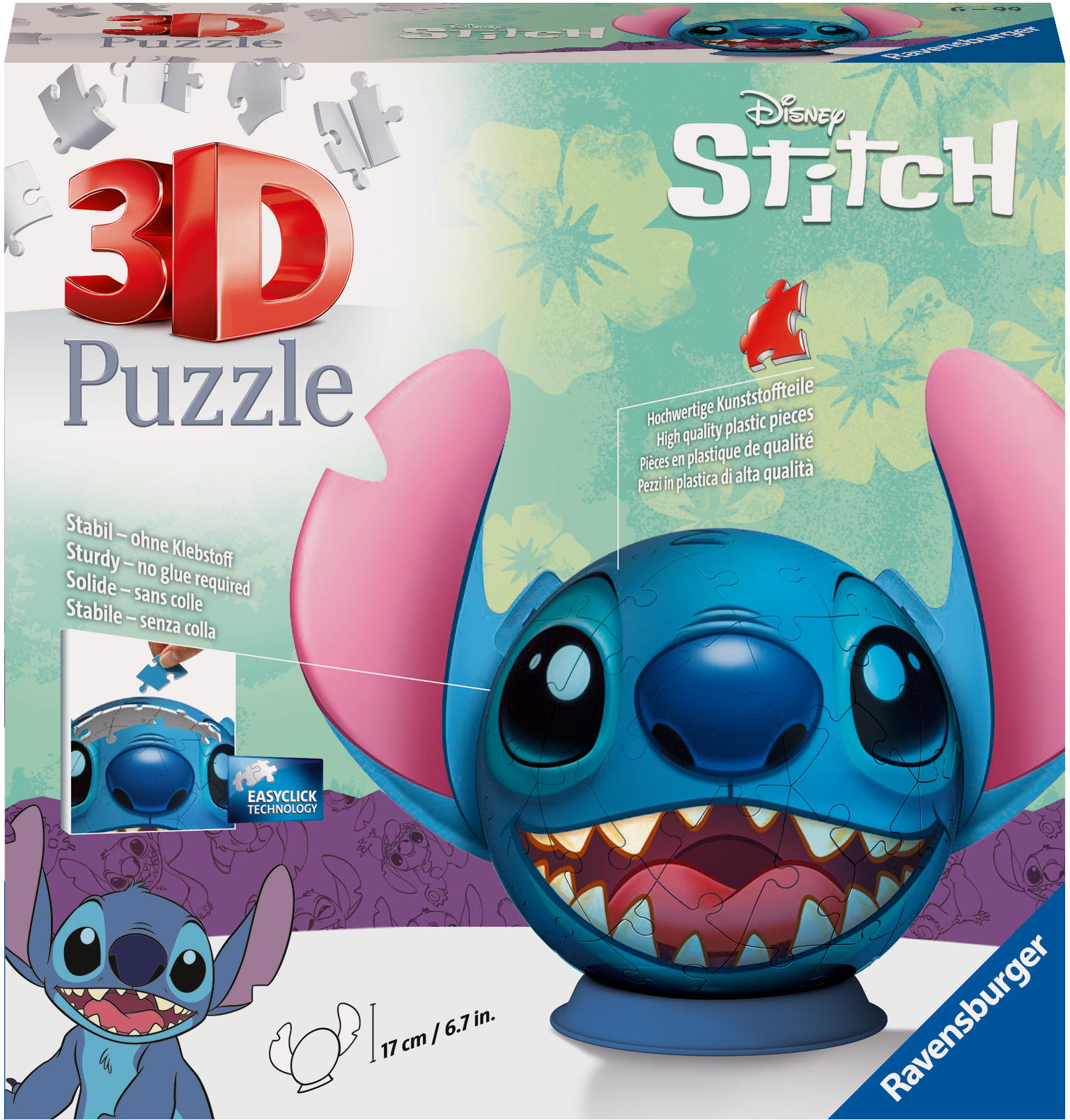 72 Teile Ravensburger 3D Puzzle Ball Disney Stitch Puzzle Ball mit Ohren 11574