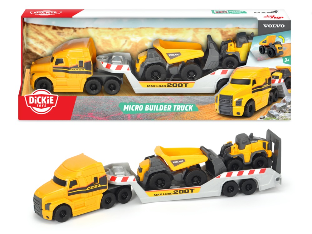 Dickie Spielfahrzeug Baustelle Tieflader Go Real / Construction Mack Volvo Micro Builder 203725005