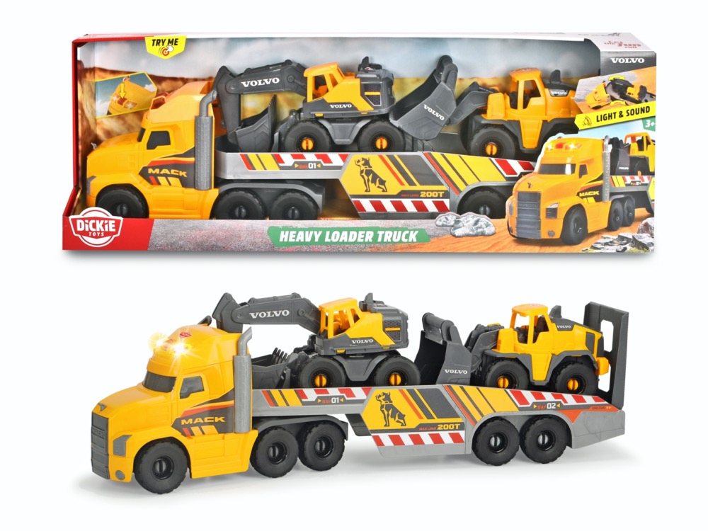 Dickie Spielfahrzeug Baustelle Tieflader Go Real / Construction Mack Volvo Heavy Loader 203729012