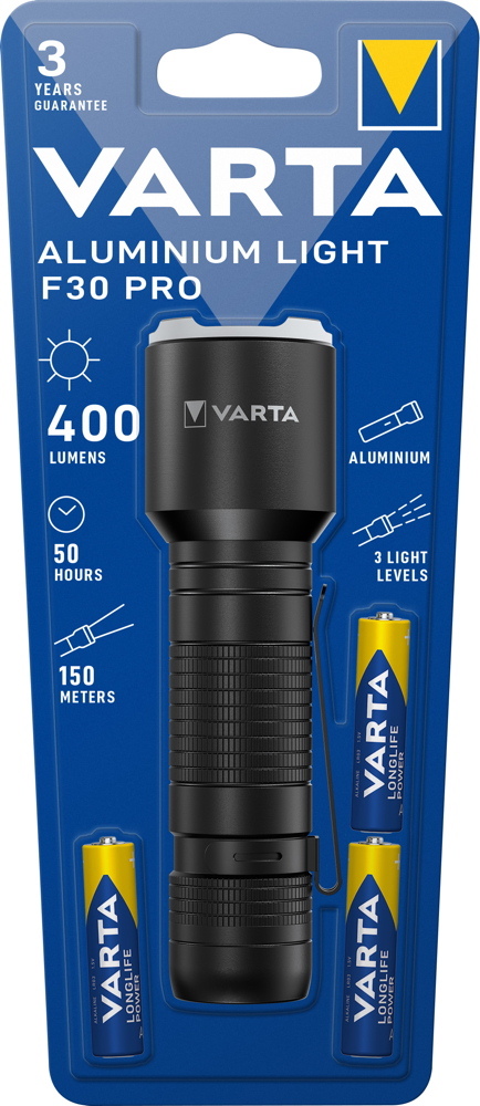 Varta Taschenlampe LED Aluminium Light F30 Pro inkl. 3x AAA Batterien 17608