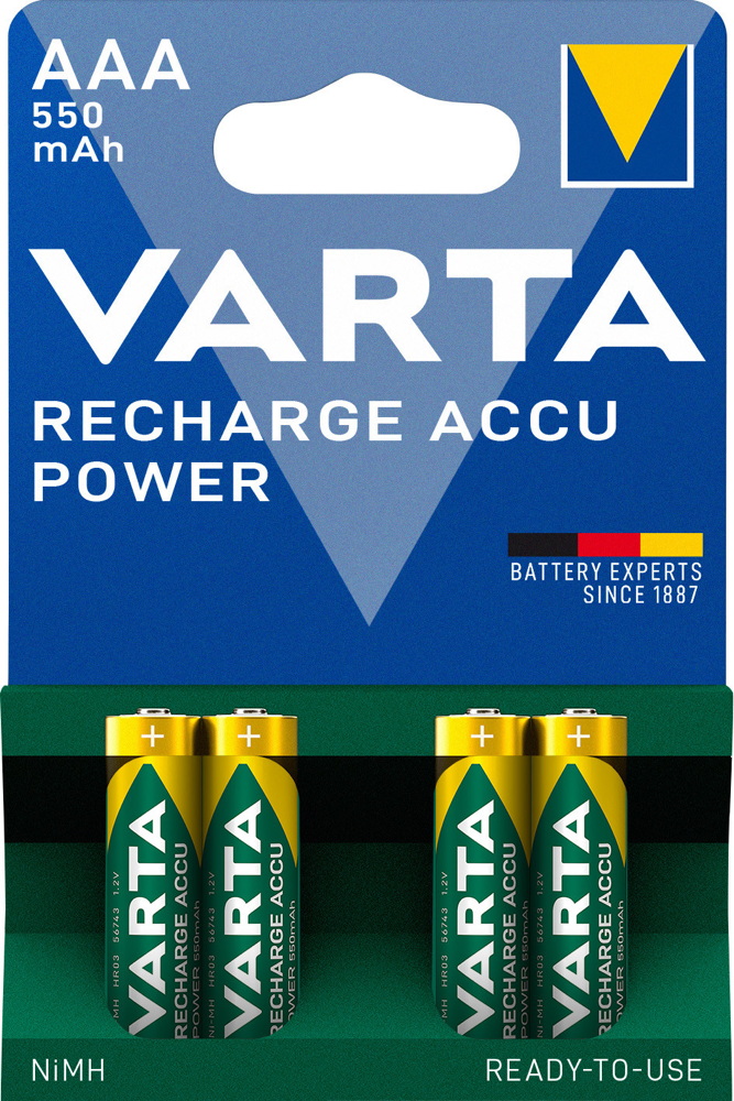 4 Varta 56743 Akku AAA 550mAh Recharge Accu Power NiMH im 4er Blister