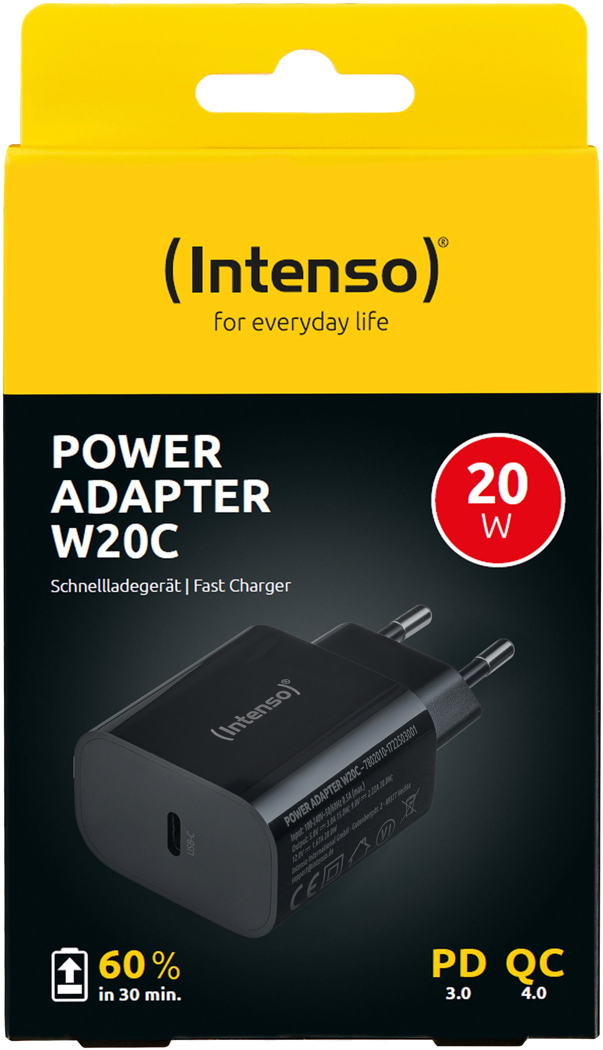 Intenso Ladeger�t Power Adapter 20 Watt W20C 1x USB-C f�r 1 Ger�t schwarz