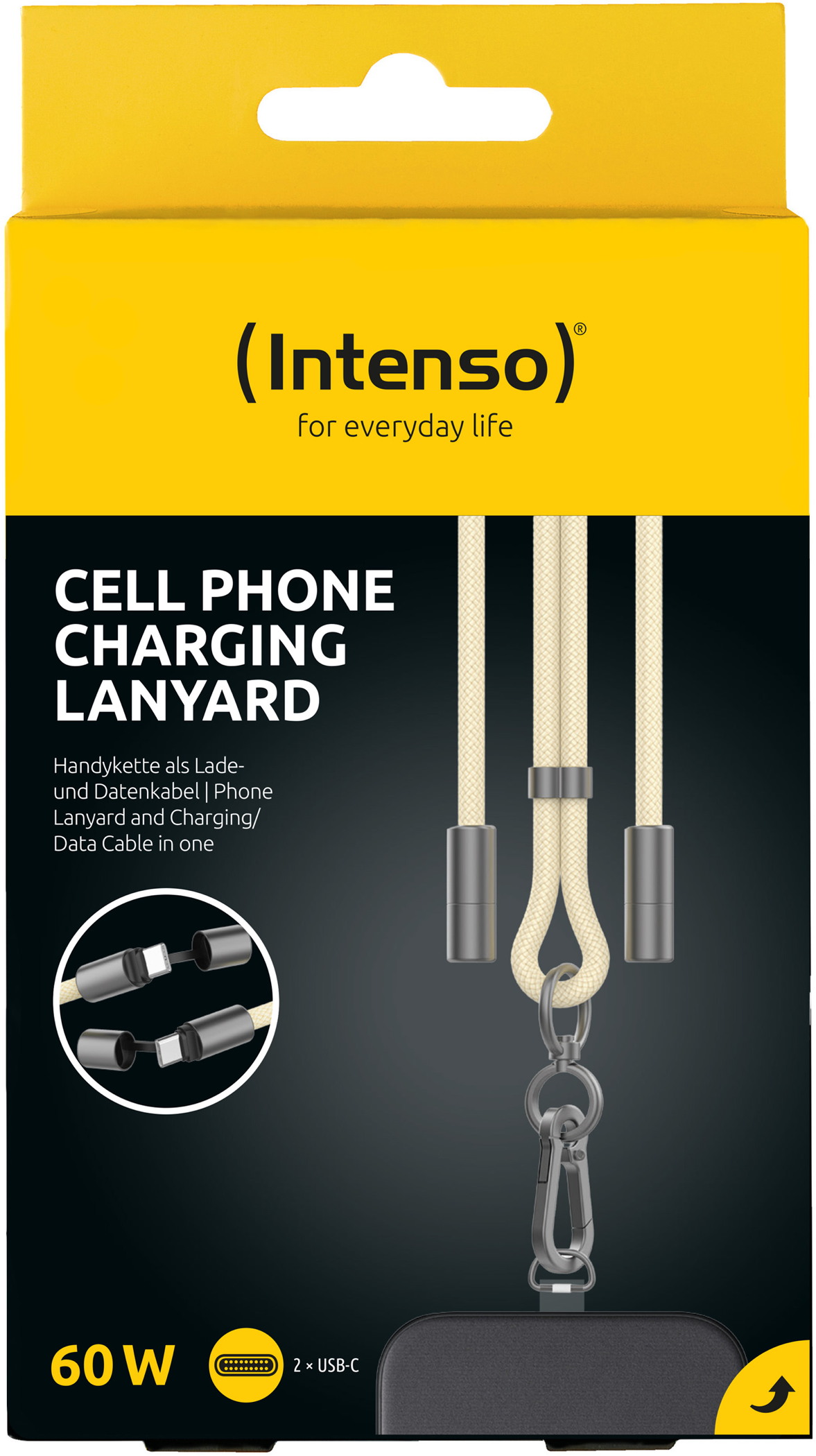 Intenso Cell Phone Charging Lanyard Handykette als Ladekabel Datenkabel 2 x USB-C bis 1,65m beige