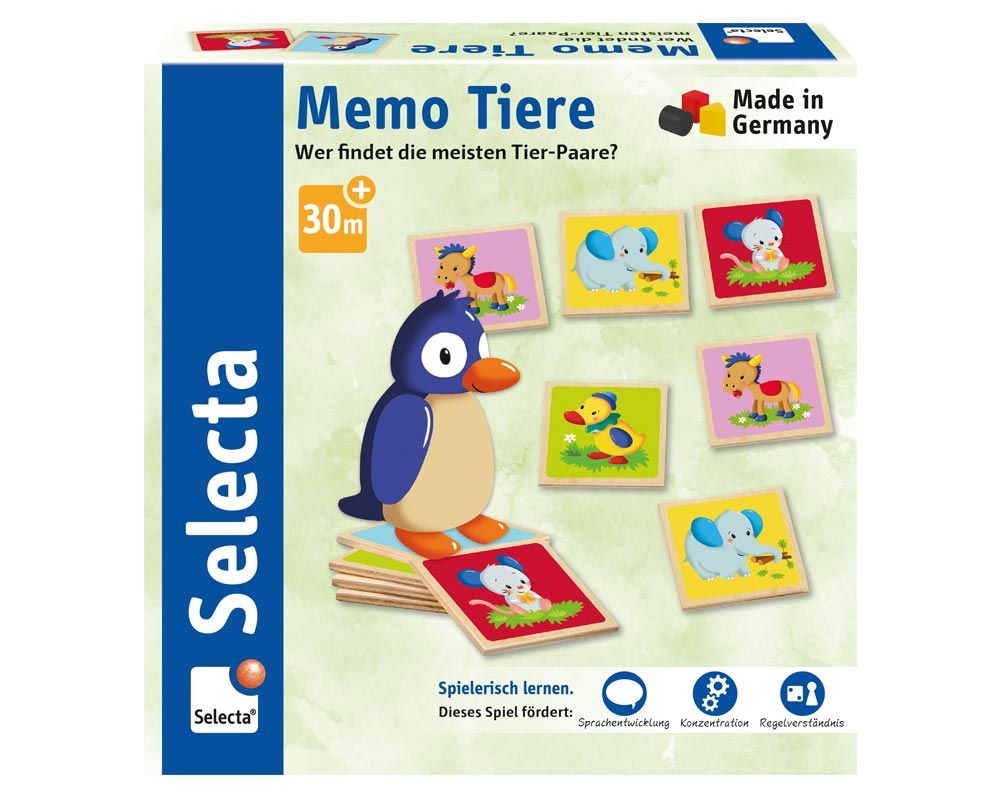 24 Teile Selecta Erste Spiele Holz Legekartenspiel Memo Tiere 63023