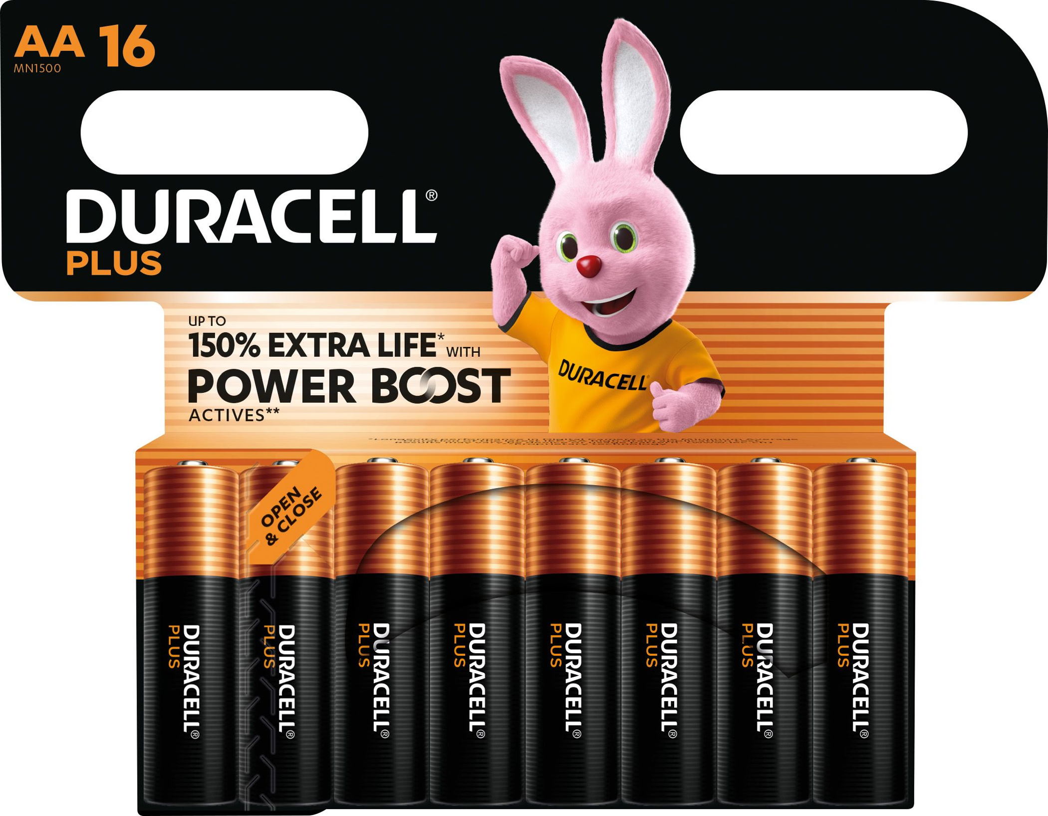 16 Duracell Plus AA / Mignon Alkaline Power Boost Batterien im 16er Blister