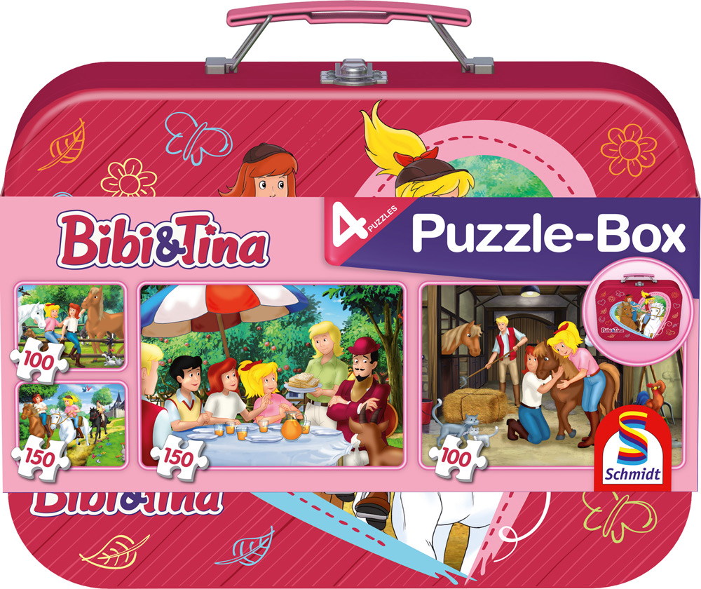 2 x 100 + 2 x 150 Teile Schmidt Spiele Kinder Puzzle Bibi & Tina Puzzle-Box Metallkoffer 56509