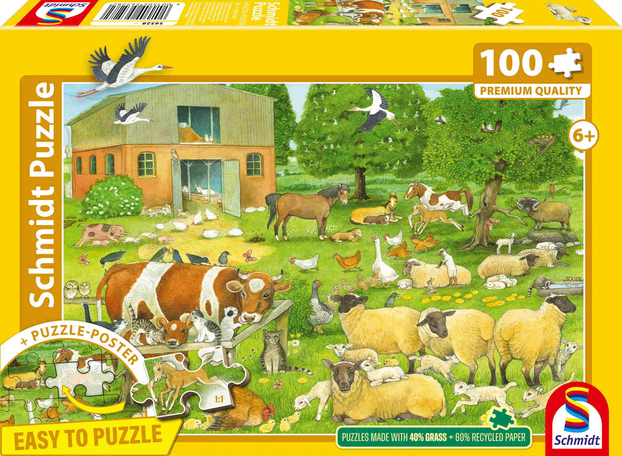100 Teile Schmidt Spiele Kinder Puzzle Tierkinder auf dem Bauernhof 56528