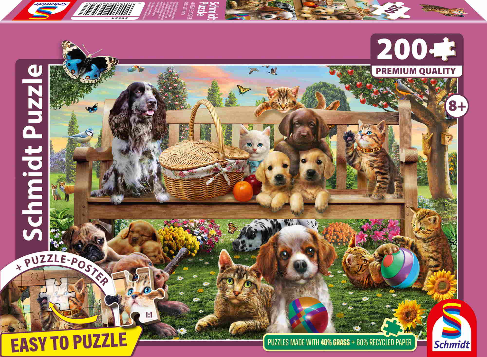 200 Teile Schmidt Spiele Kinder Puzzle Gartenpicknick für Hund und Katze 56534