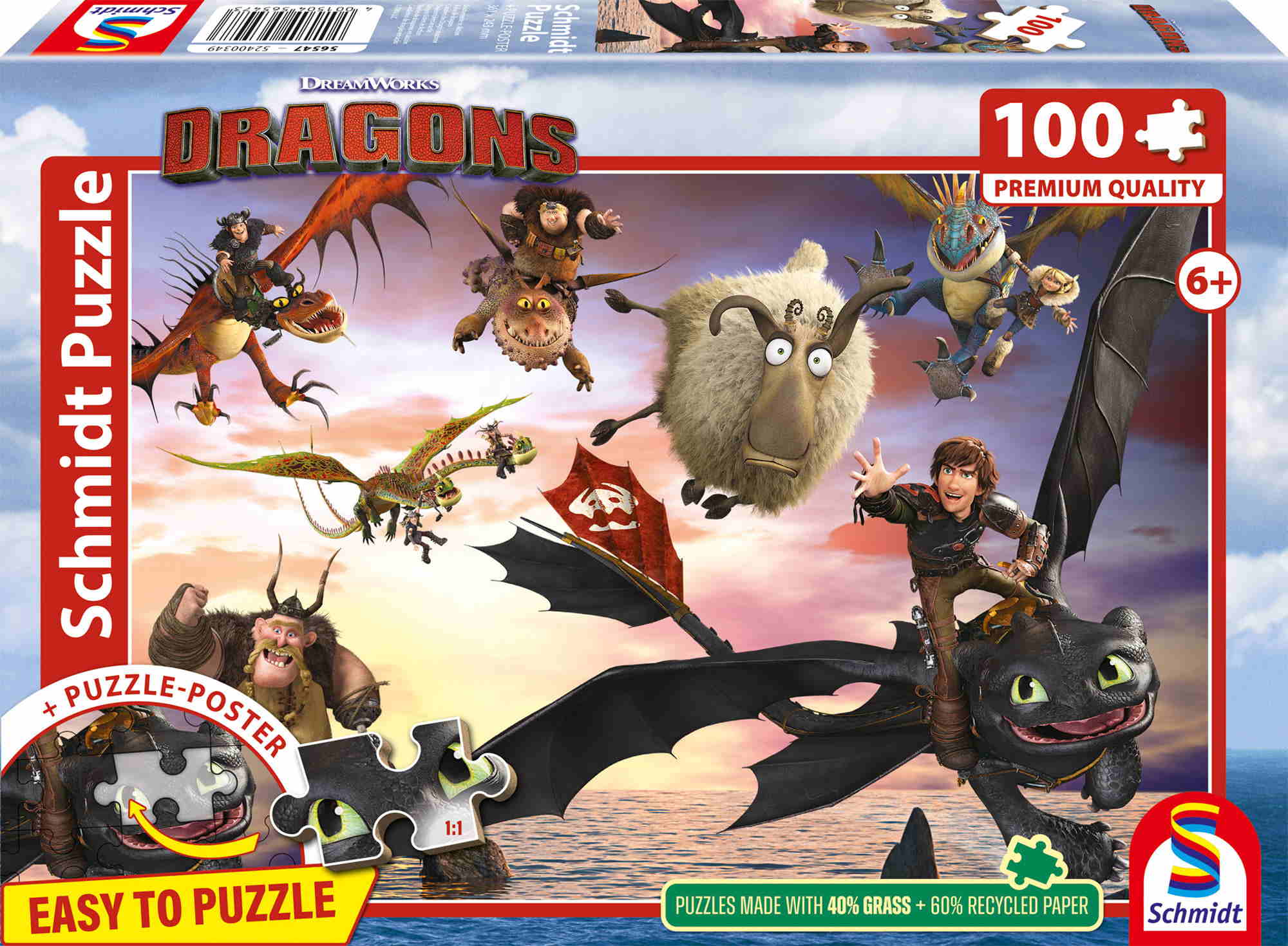 100 Teile Schmidt Spiele Kinder Puzzle Dragons Drachenreiter in Aktion 56547