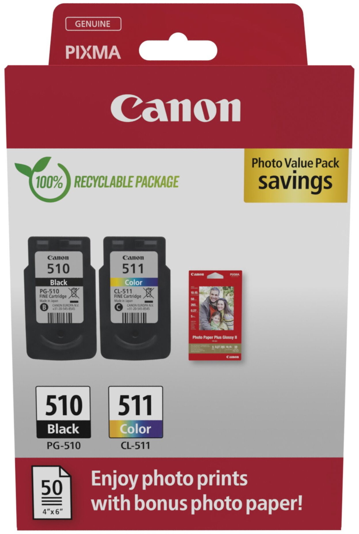 2 Canon Druckerpatronen Tinte PG-510 BK / CL-511 tri-color Photo Value Pack inkl. Fotopapier