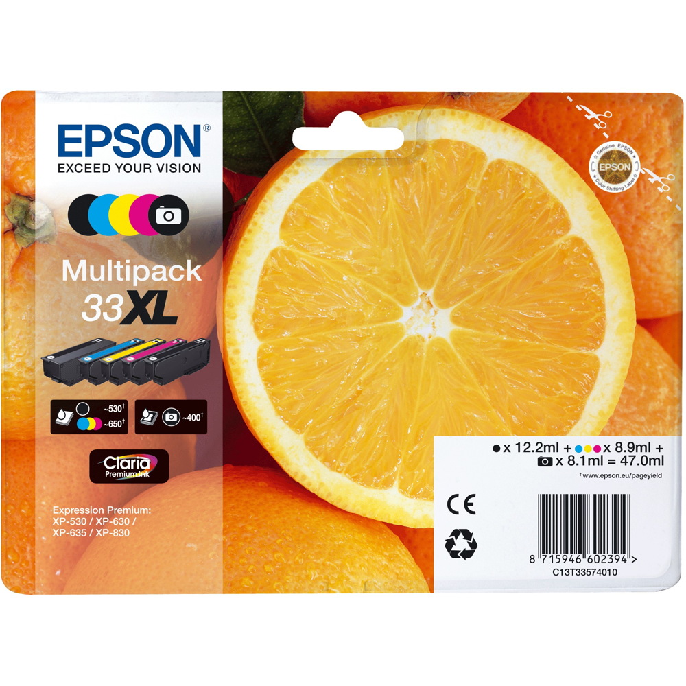 5 Epson Druckerpatronen Tinte 33 XL T3357 BK / C / M / Y / PBK Multipack