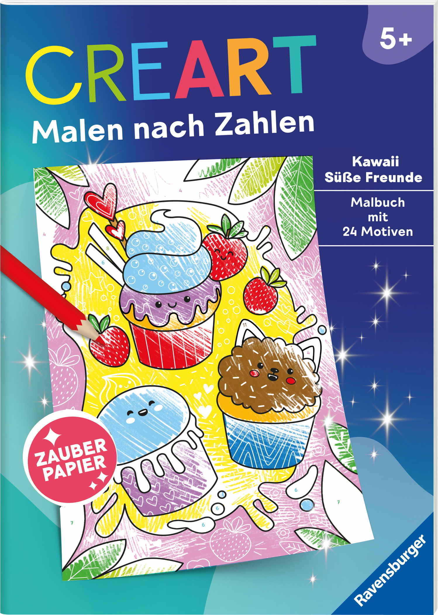 Ravensburger Buch Kreativit�t CreArt Malen nach Zahlen ab 5 Zauberpapier Kawaii S��e Freunde 48876