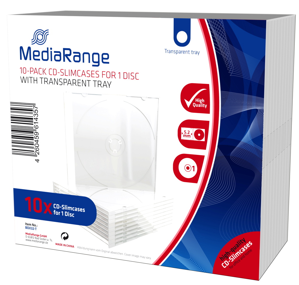 100 Mediarange CD Hüllen 1er Slimcase 5,2 mm für je 1 BD / CD / DVD transparent