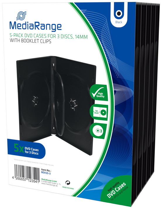 10 Mediarange DVD H�llen 3er Box 14 mm f�r je 3 BD / CD / DVD schwarz