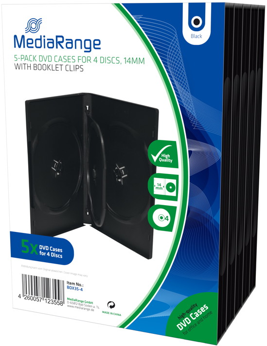 100 Mediarange DVD Hüllen 4er Box 14 mm für je 4 BD / CD / DVD schwarz
