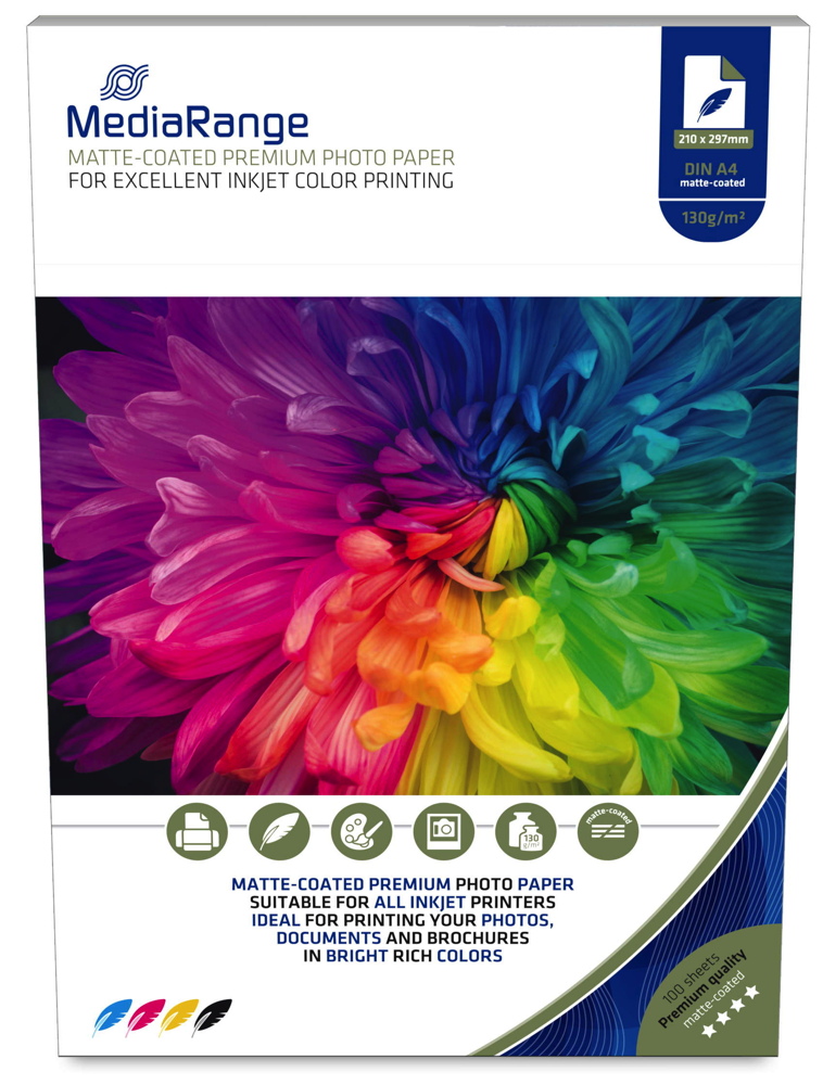 1000 Mediarange Blatt Fotopapier DIN A4 matt einseitig 130 g/m²