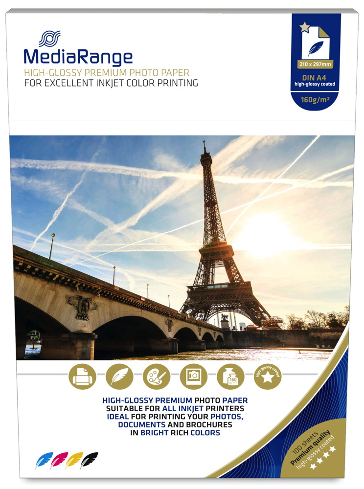 1000 Mediarange Blatt Fotopapier DIN A4 high glossy glänzend einseitig 160 g/m²