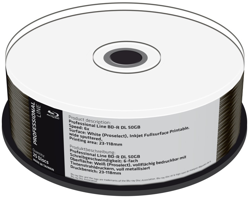 25 Professional Rohlinge Blu-ray BD-R Dual Layer full printable 50GB 6x Spindel