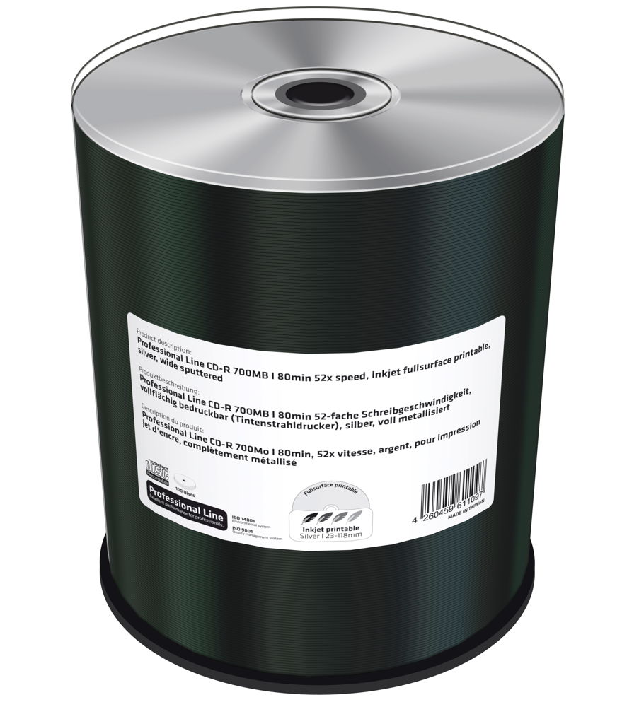 100 Professional Rohlinge CD-R full printable silver 80Min 700MB 52x Spindel