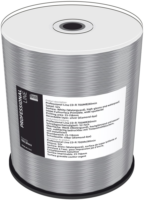 600 Professional Rohlinge CD-R full printable waterguard glossy diamant 80Min 700MB 52x Spindel