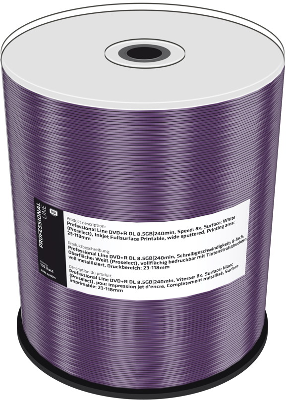 100 Professional Rohlinge DVD+R Double Layer full printable 8,5GB 8x Spindel