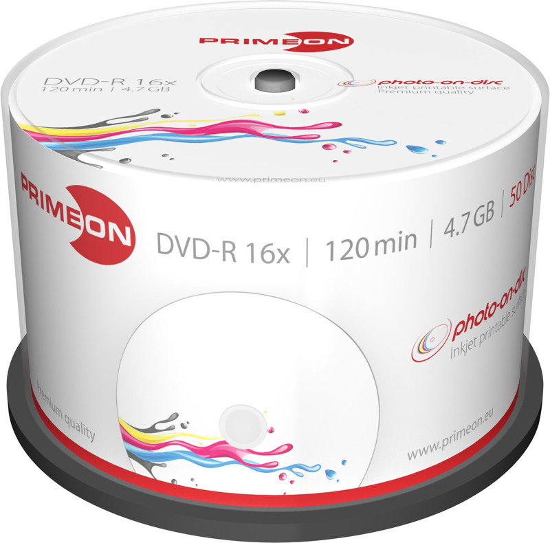 50 Primeon Rohlinge DVD-R full printable photo on disc 4,7GB 16x Spindel